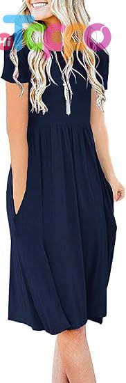  Casual Women Summer Casual Short Sleeve Dresses Empire Waist Dress