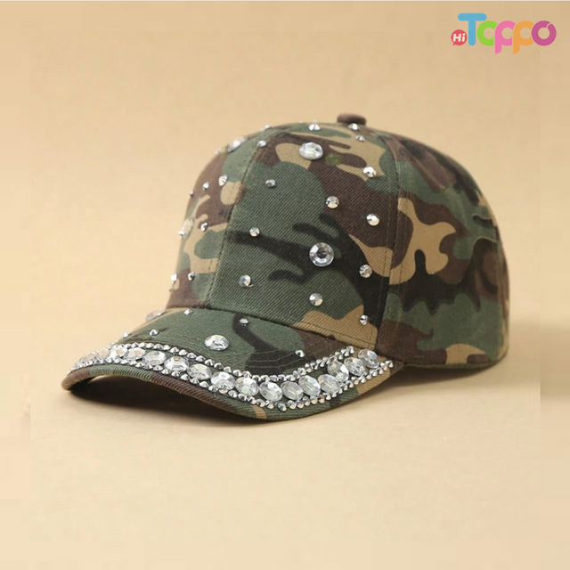 Hot Sale Camouflage Print Rhinestone Decor Baseball Cap Adjustable Sun Hat 