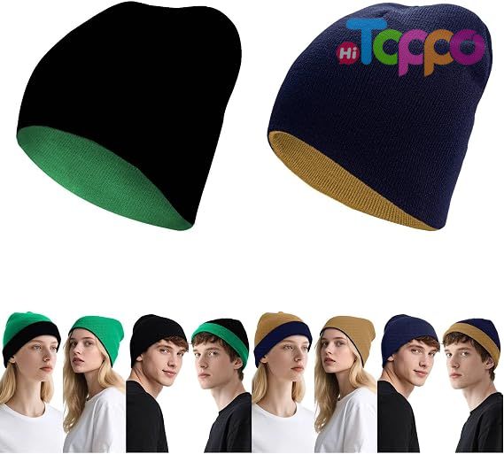 Winter Reversible Skull Caps Reversible Beanie with -Double Side Warm Fisherman Beanie