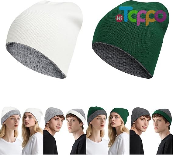 Winter Reversible Skull Caps Reversible Beanie with -Double Side Warm Fisherman Beanie