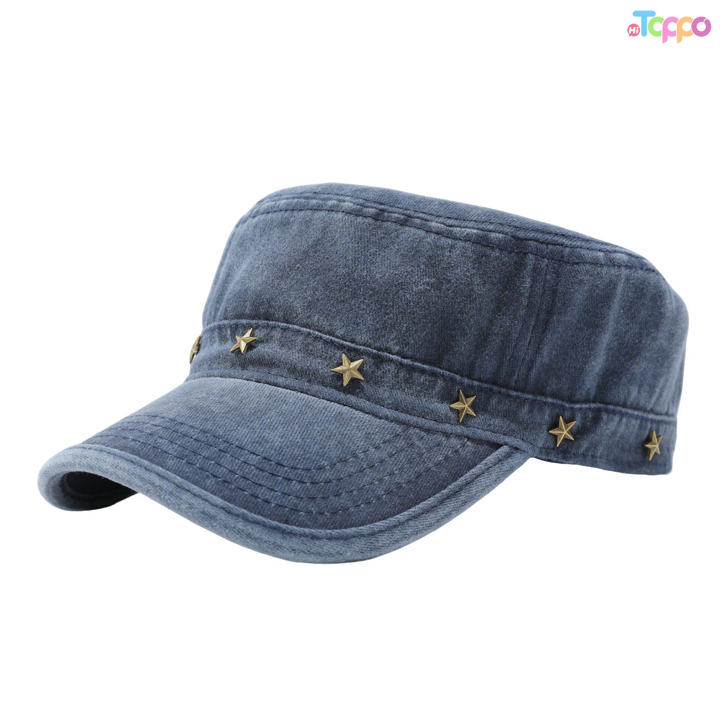 Custom Black Flat-Brimmed Hat with Stars