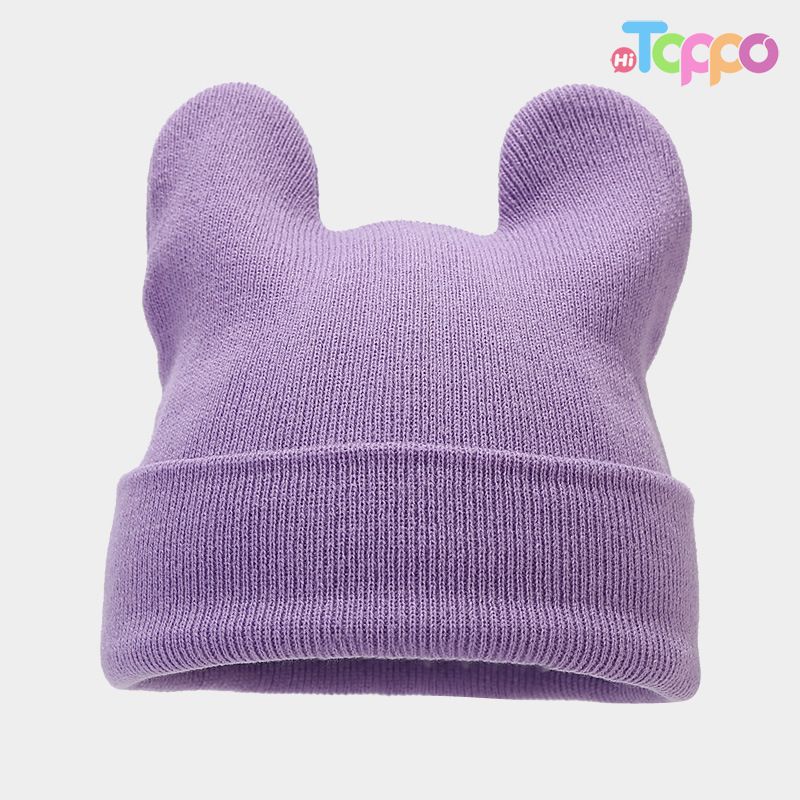 Stretchable Cuffed Premium Acrylic Knitted Beanie with Ears Fleece Free Solid Winter Hat 
