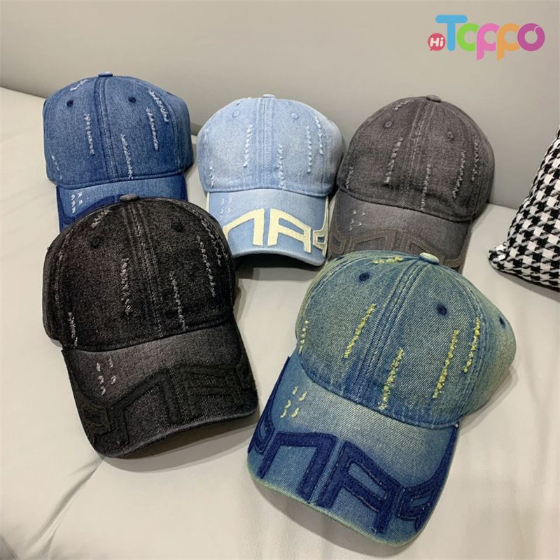 Custom Oversized Washed Denim Large Head Vintage Distressed Embroidered Baseball Cap