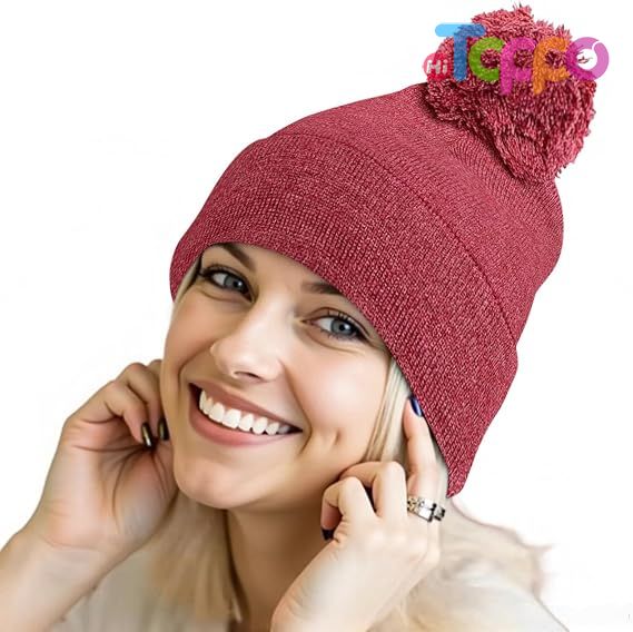  Custom Women Winter Cozy Acrylic Knit Beanie Hat with POM POM