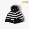 Custom Striped Knit Beanie With Faux Fur Pom‑Pom Detachable Ear Flaps Button Decor 