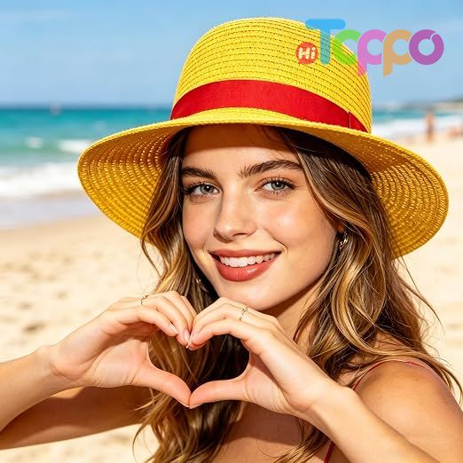 Custom Yellow Strawhats with String Summer Beach Hats Memfish Straw Hat 