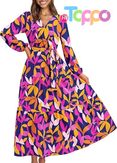 Custom Womens Long Sleeve Boho Floral Wrap Maxi Dress
