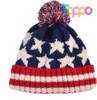 Classical American Flag Knit Pom Beanie Ski Hat with Stars