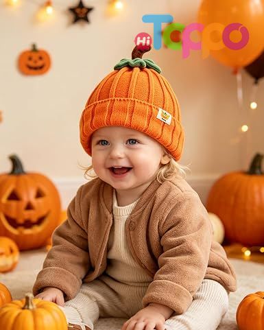 Thick Warm Soft Pumpkin Knitted Beanie Hat Orange for Autumn Halloween