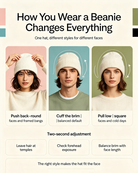 Different Ways To Wear A Beanie：Cuff, Low‑Slung, High‑Push‑Back Tutorial