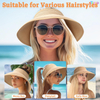 Women Wide Brim Beach Straw Hat Visor Ponytail Summer UV Foldable 