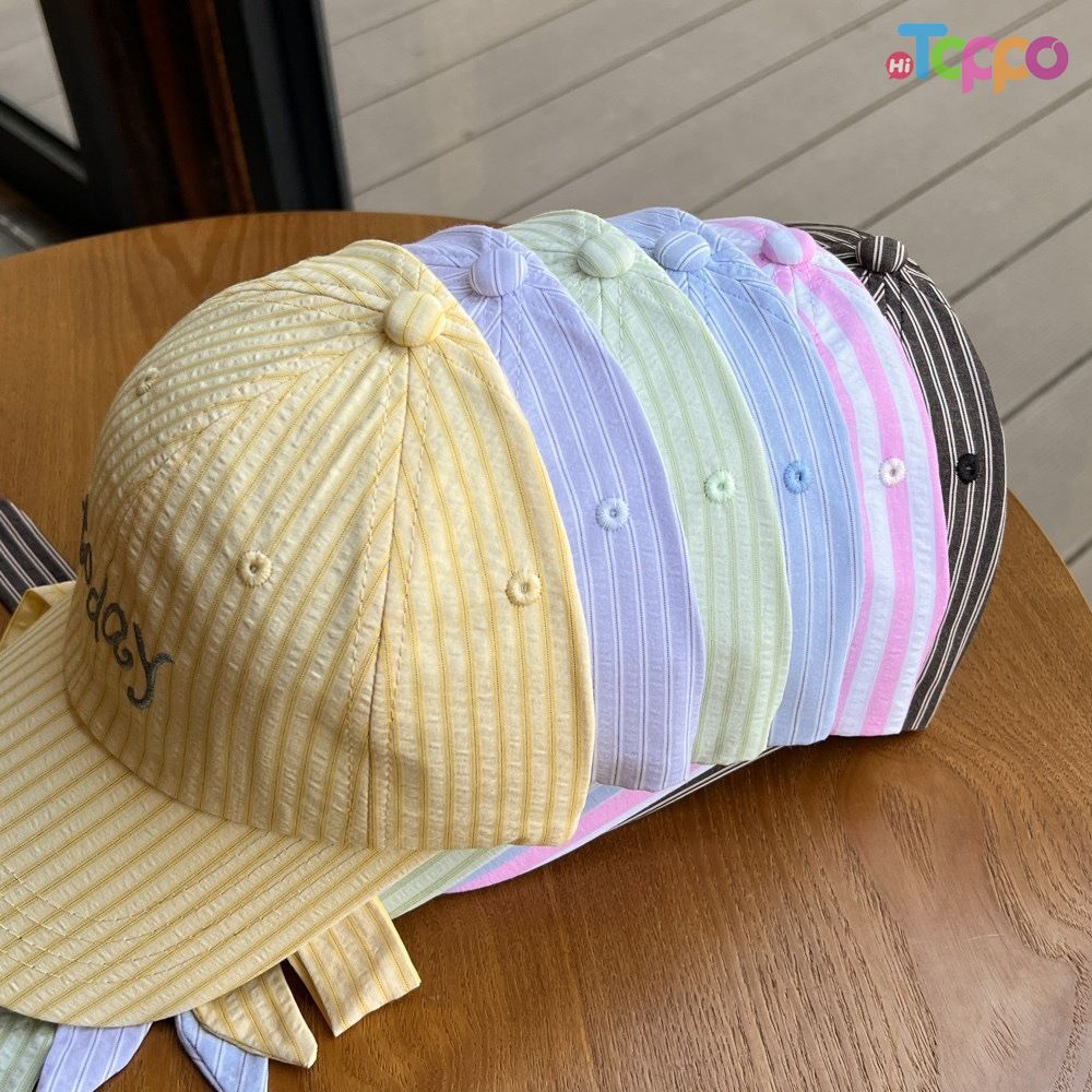 Stock Today Embroidery Stripes Baseball Caps with Ribbon Tie-bows Backside 