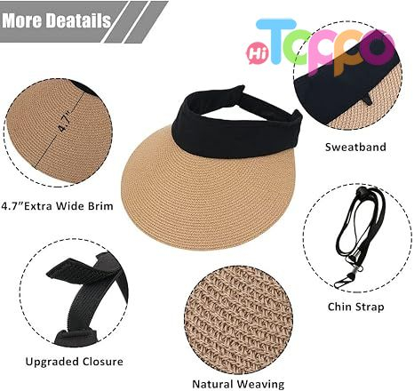  Summer UV Protection Foldable Packale Wide Brim Women Straw Sun Visor Hat 