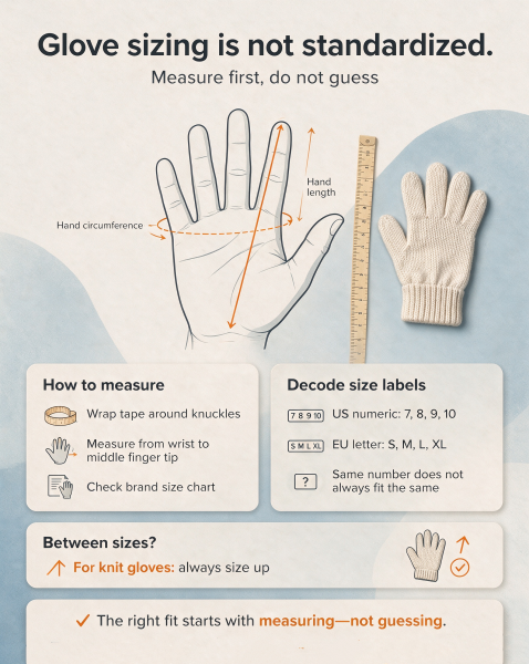 US & EU Hand Size Chart, Perfect-Fit Knit Gloves Sizing Rules