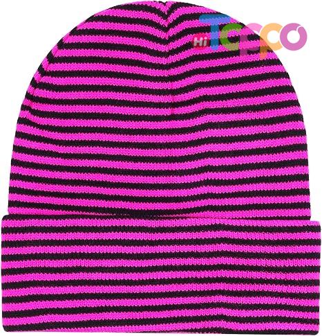 Classical Stripe Unisex Warm Striped Knitted Beanie Hats Slouchy Knit Skull Cap 