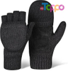  Winter Gloves Convertible Warm Knit Flip Top Wool Fingerless Mitten Gloves