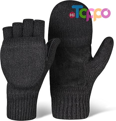  Winter Gloves Convertible Warm Knit Flip Top Wool Fingerless Mitten Gloves