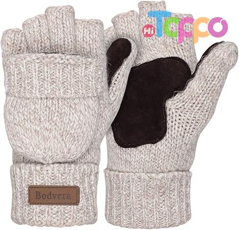 Winter Warm Knitted Convertible Mittens FlapThermal Insulation Fingerless Texting Wool Gloves 