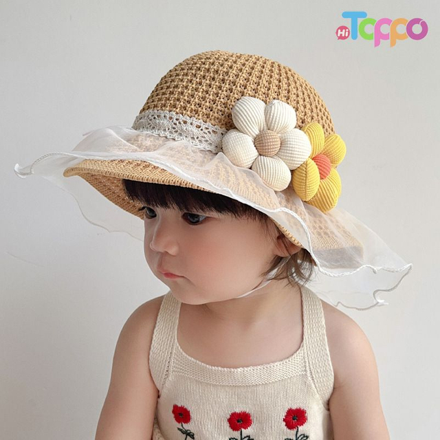 Girls Summer Wide Brim Sun Beach Hats WIth Flower