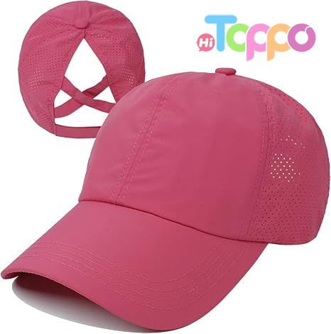 Outdoor Sports Quick Drying Mesh Womens Criss Cross Ponytail High Messy Bun Baseball Cap 