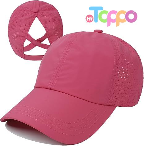 Outdoor Sports Quick Drying Mesh Womens Criss Cross Ponytail High Messy Bun Baseball Cap 