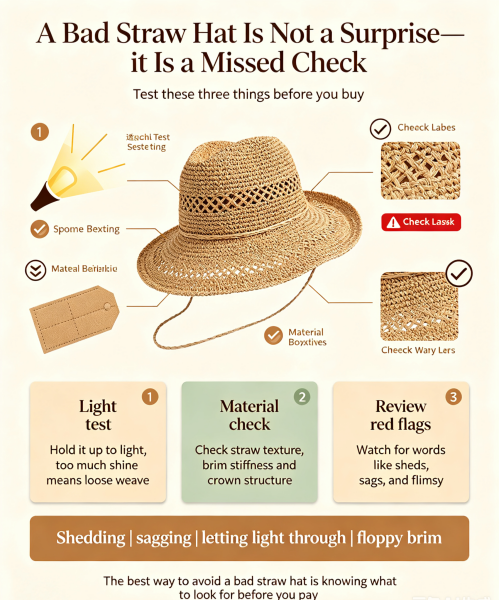 Straw Hat Shopping Pitfall Checklist: Shedding, Sagging & Thin Weave Test