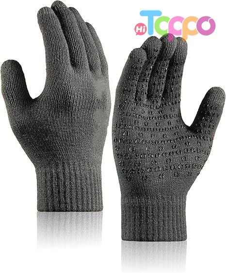 Custom Non-slip Silicone Grip and Elastic Cuff Touch Screen Fingers Warm Fleece Knit Winter Gloves 