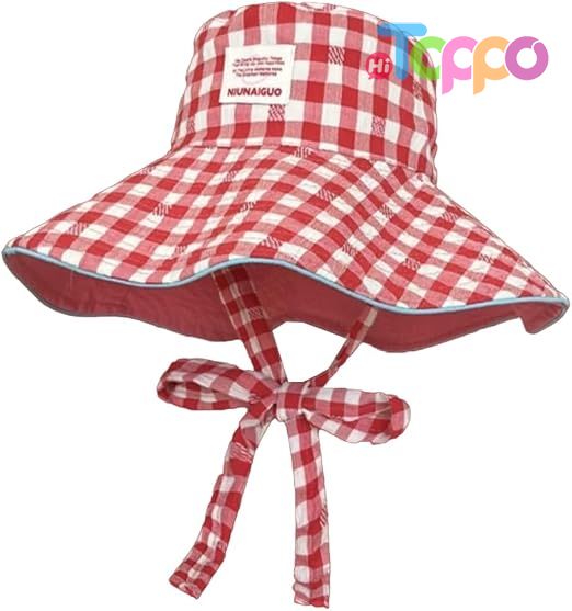 Custom Wide Brim UV Protection Sun Hats for Women Reversible Plaid Sun Cap Bucket Hat 