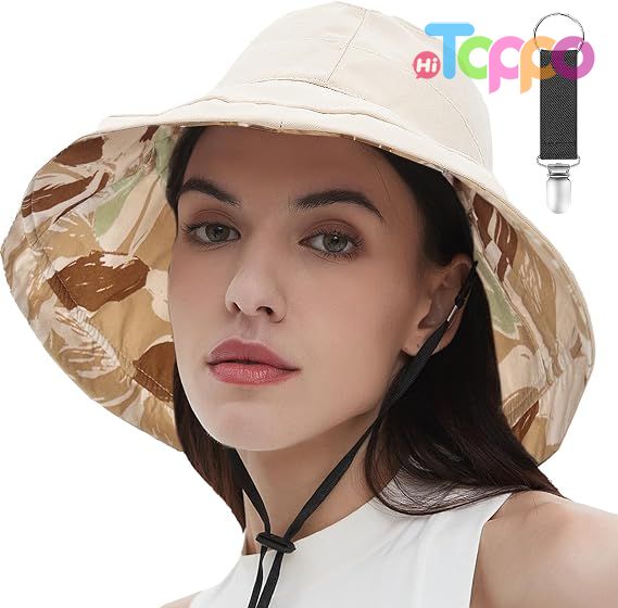 Custom Womens Sun Hats Wide Brim Reversible Bucket Cotton Hat with Hat Clip