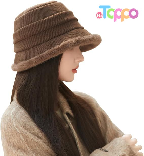Hot Sale Vintage 1920s Cloche Hats Packable Winter Fleece Lined Bucket Hat 