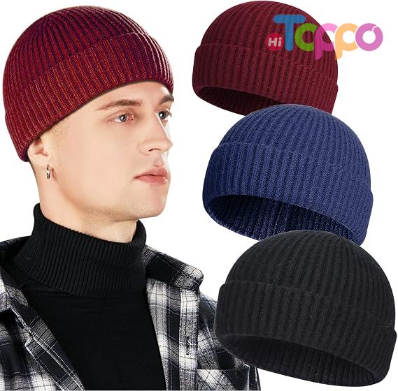 Hot Sale 3 Pack Wool Fisherman Beanies Short Knit Watch Cap Cuffed Hats
