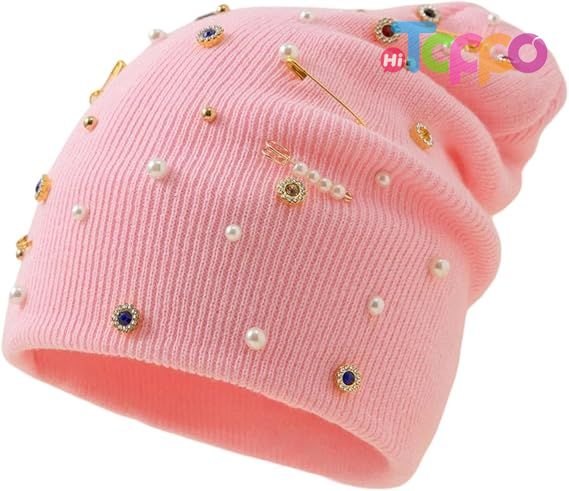 Trending Appeal Versatile Neck Warmer Knitted Cap Headwear Unisex Knit Hat with Shimmering Crystal Weaving 