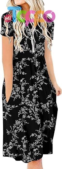  Casual Women Summer Casual Short Sleeve Dresses Empire Waist Dress