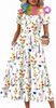 Custom Flowy Casual Midi Dress Short Sleeve Tiered Dress Sundresses with Pockets