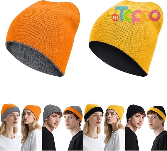 Winter Reversible Skull Caps Reversible Beanie with -Double Side Warm Fisherman Beanie