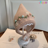 Winter Warm Floral Embroidery Baby Knit Earflap Hat with Ties Cute Pixie Elf Beanie 