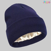 Satin Lined Beanie for Women Men, Double Layer Knitted Cuffed Winter Hat