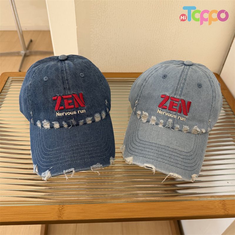Custom American Vintage Distressed Denim Baseball Cap with Embroidered Letters