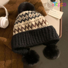 Hot Sale Fair Isle Knit Beanie with 3 Pom Poms Winter Warm Cuffed Skull Cap 