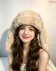 Cute Rabbit Ear Houndstooth Ombre Fluffy Stylish Designer Niche Women Winter Knit Warm Hat 