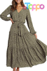 Custom Womens Long Sleeve Boho Floral Wrap Maxi Dress