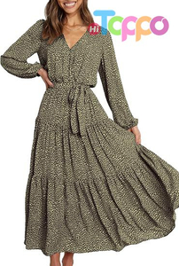 Custom Womens Long Sleeve Boho Floral Wrap Maxi Dress