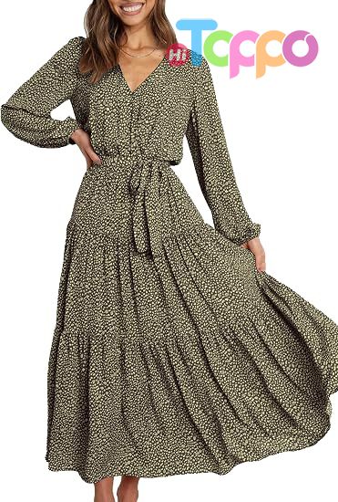 Custom Womens Long Sleeve Boho Floral Wrap Maxi Dress