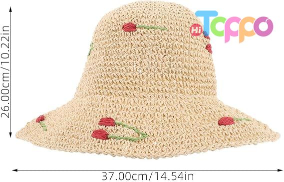  Woven Plaited Build Beige Cherry Accent Lightweight Breathable Comfort Women's Wide Brim Straw Sun Hat 56-58cm