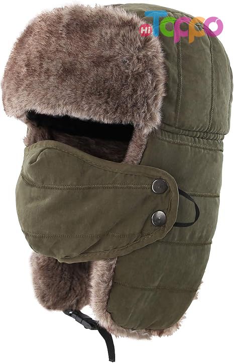 Warm Winter Hats with Removable Face Mask Earflaps Faux Fur Men's Trooper Trapper Hat 