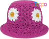 Womens Daisy Flower Crochet Bucket Hat Packable Knit Fisherman Hat