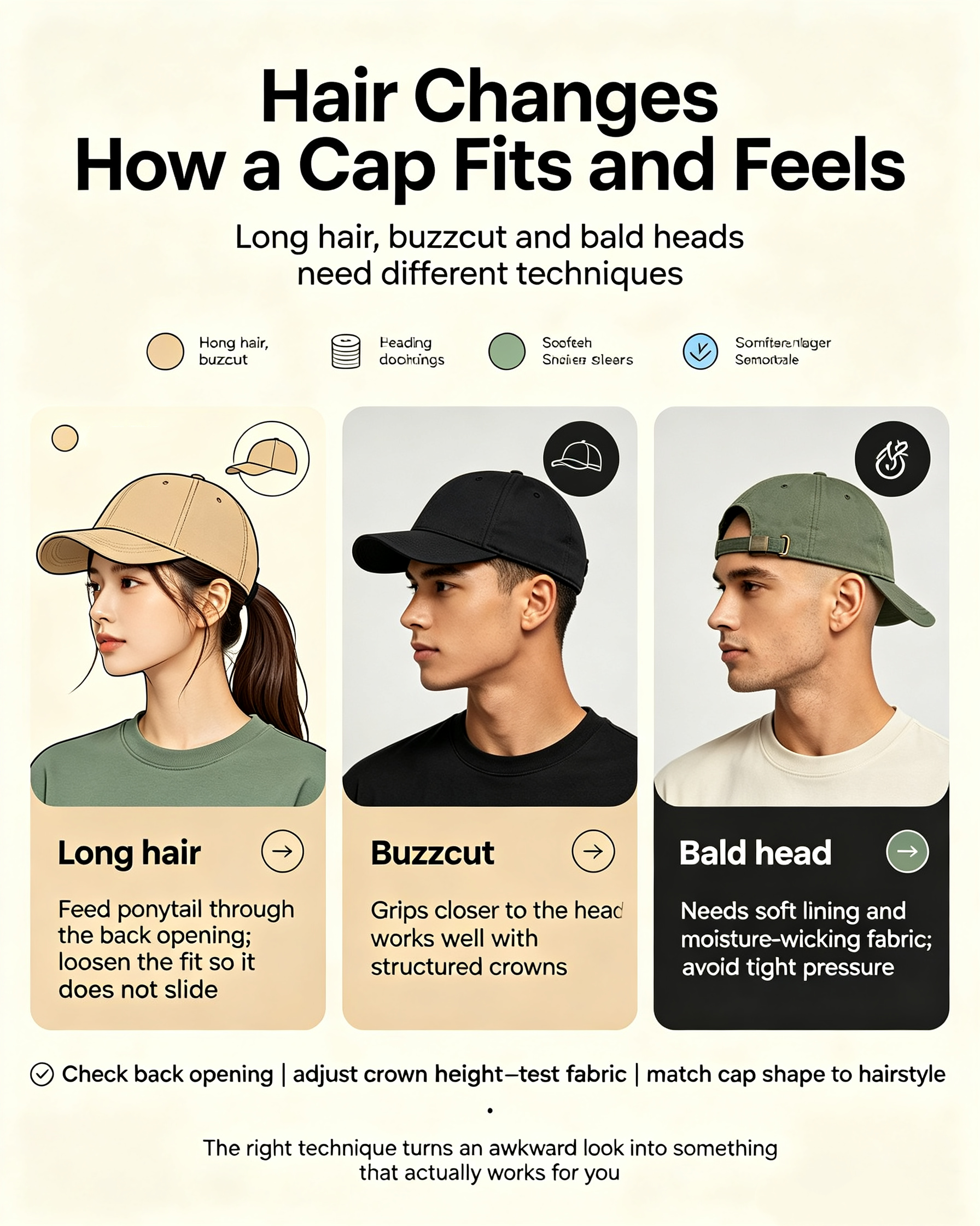 Cap Styling Tips for Long Hair, Buzzcuts & Bald Wearers