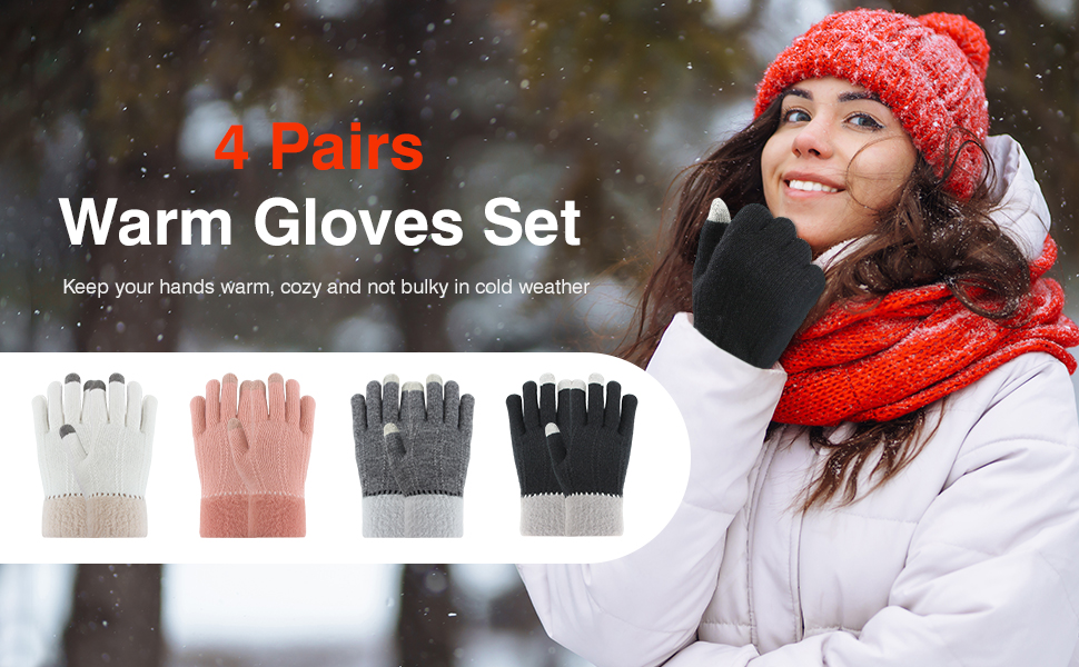 4 pairs of womens warm gloves