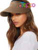 Custom Packable Ponytail Beach Travel UPF 80+ Womens Sun Visor Straw Hat 