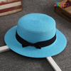Summer UPF Women Flat Sun Straw Hat with Bow